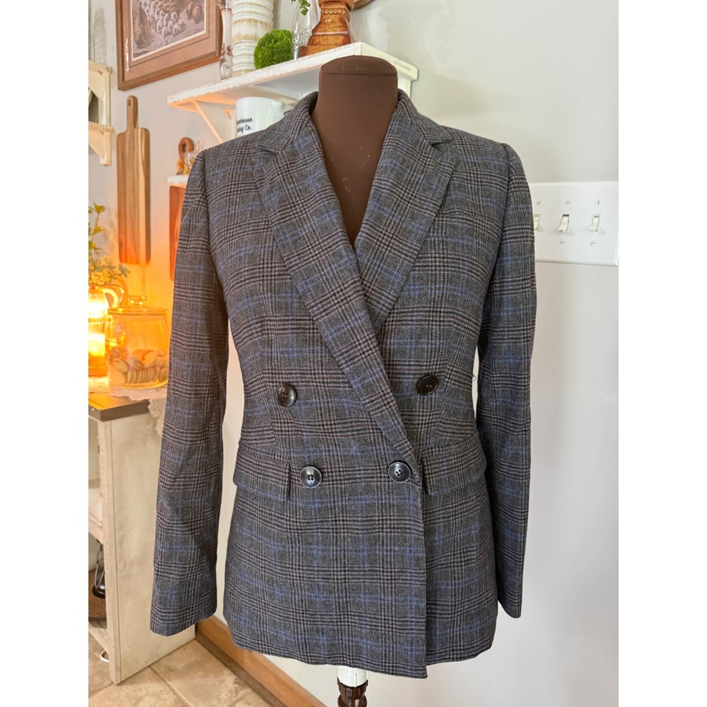 Madewell Rosedale Blazer women's 00Grey Blue Glen Plaid Italian Wool Blend